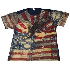 JEANIUS X AKADEMIKS Men 2XL Patriotic American Bald Eagle Flag Graphic T-Shirt